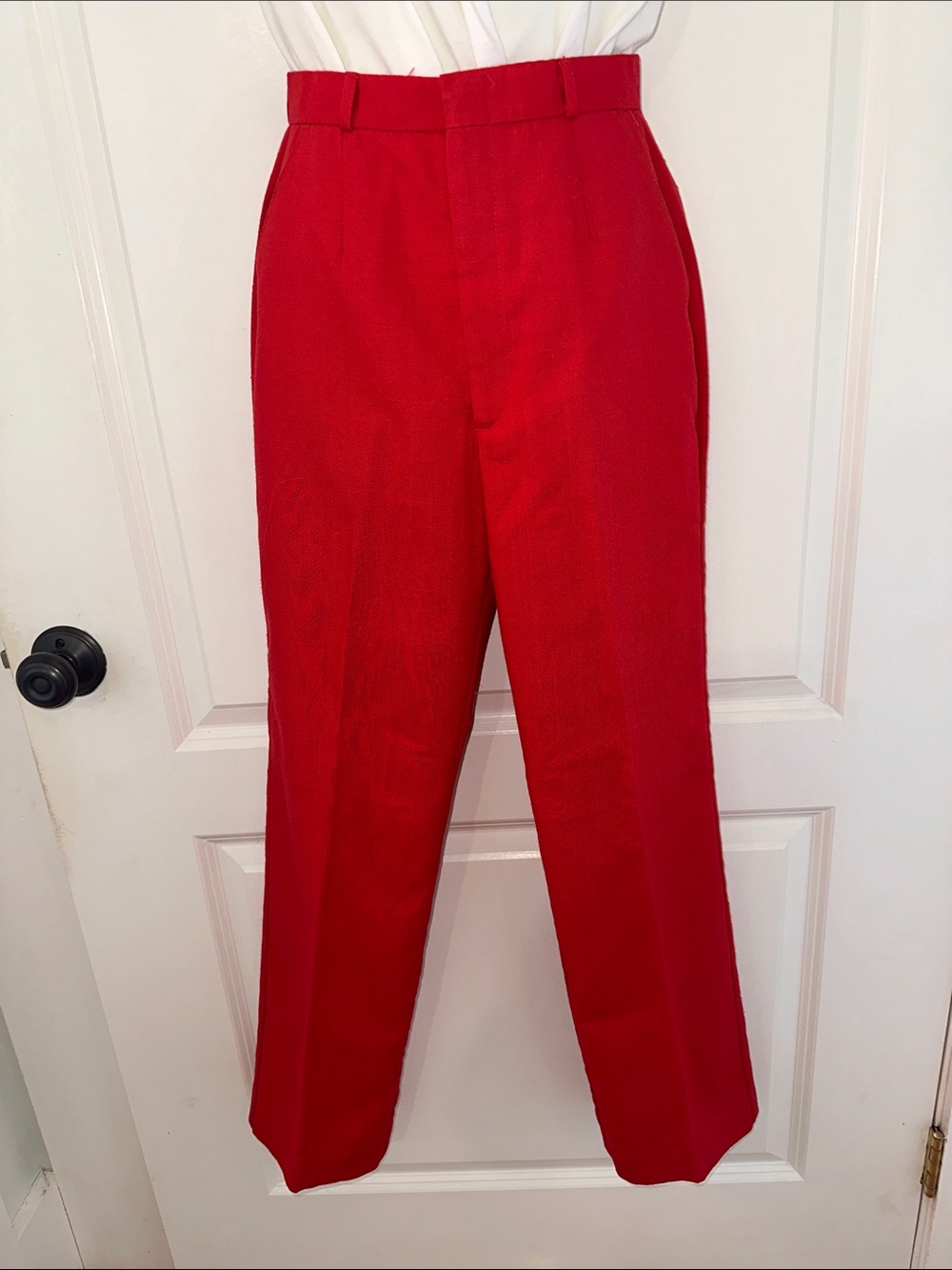 Vintage 70s Lord Isaacs Paris Brand High‎ Waisted Red Classic Straight-Leg Pants